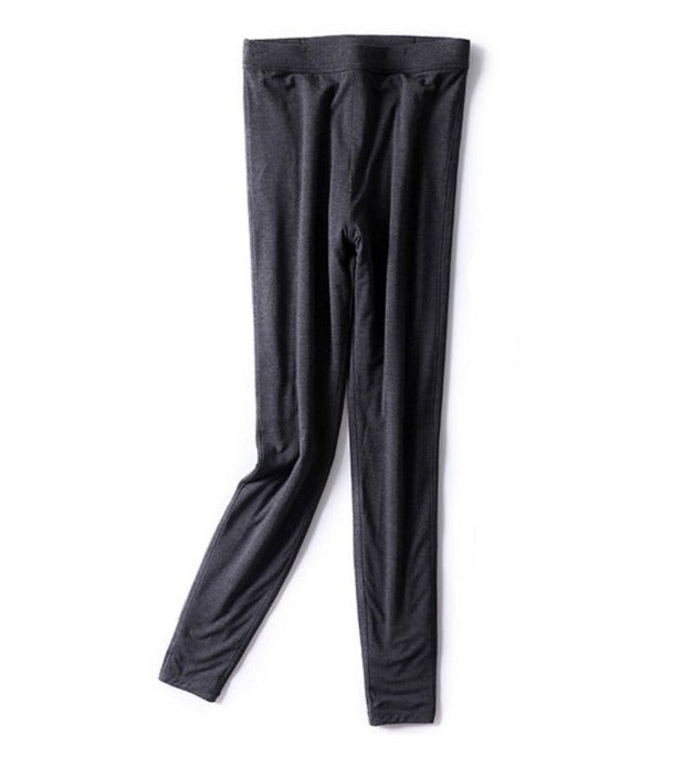 100% Premium Mulberry Silk Filled Solid Knitted Thermal Leggings