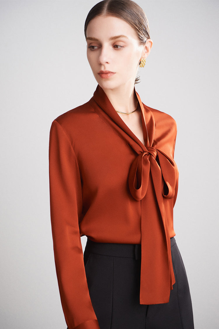 Pure Mulberry Silk Bow Collar Women's Top