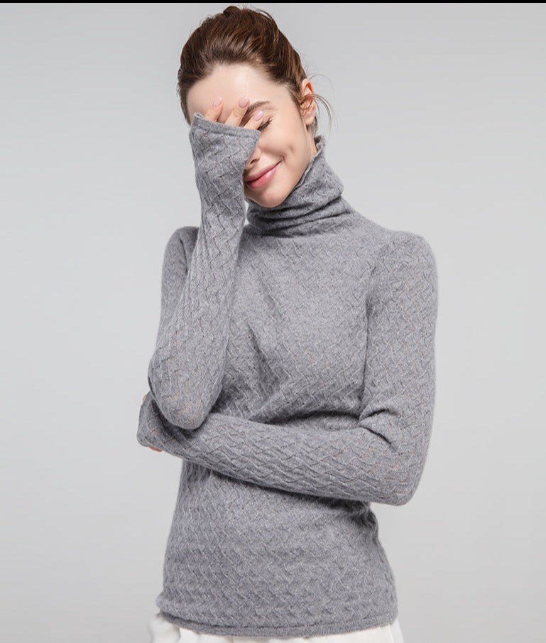 100% Premium Cashmere High-Necked Women Sweater