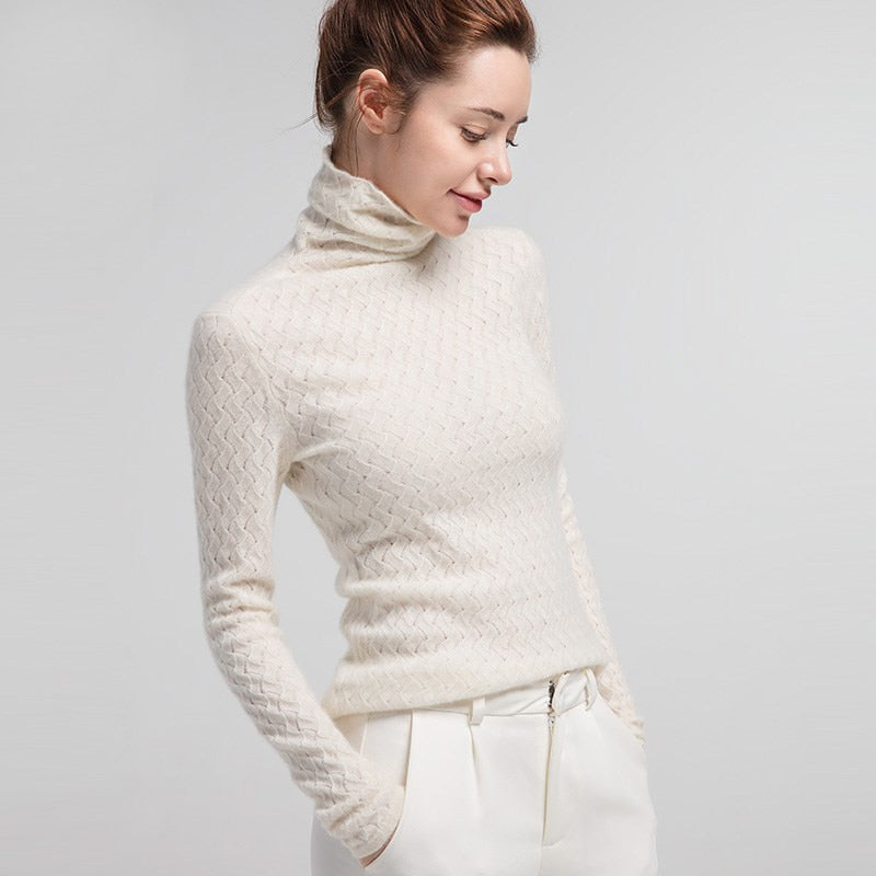 100% Premium Cashmere High-Necked Women Sweater