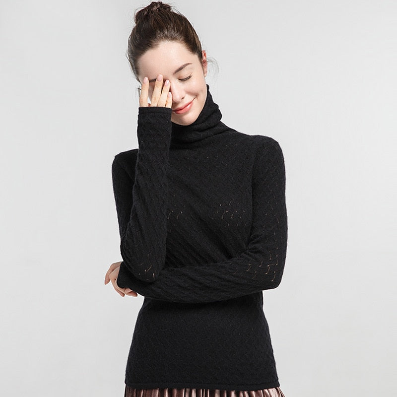 100% Premium Cashmere High-Necked Women Sweater