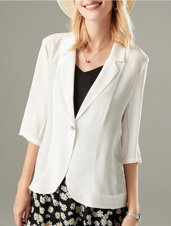 100% Mulberry Silk Solid Women Blazer