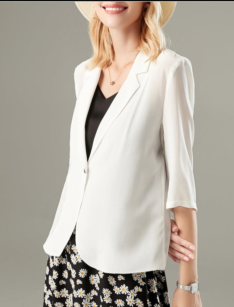 100% Mulberry Silk Solid Women Blazer