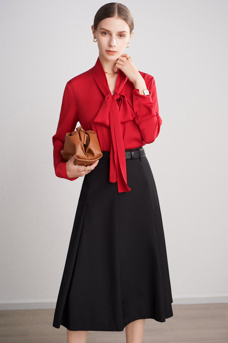 Pure Mulberry Silk Bow Collar Women's Top