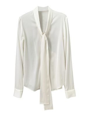 Pure Mulberry Silk Bow Collar Women's Top