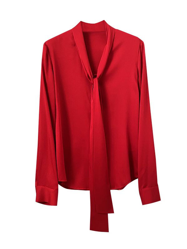 Pure Mulberry Silk Bow Collar Women's Top