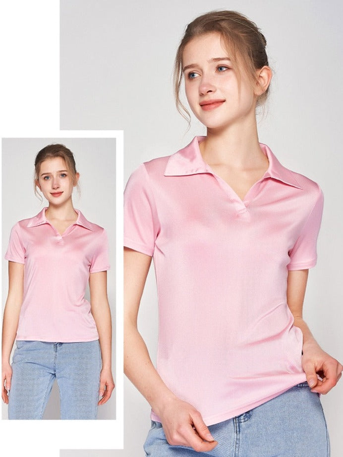 Pure Mulberry Silk Blend Chic Women's Polo Shirt