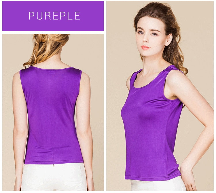 Natural Mulberry Silk Blend Sleeveless Tank Top