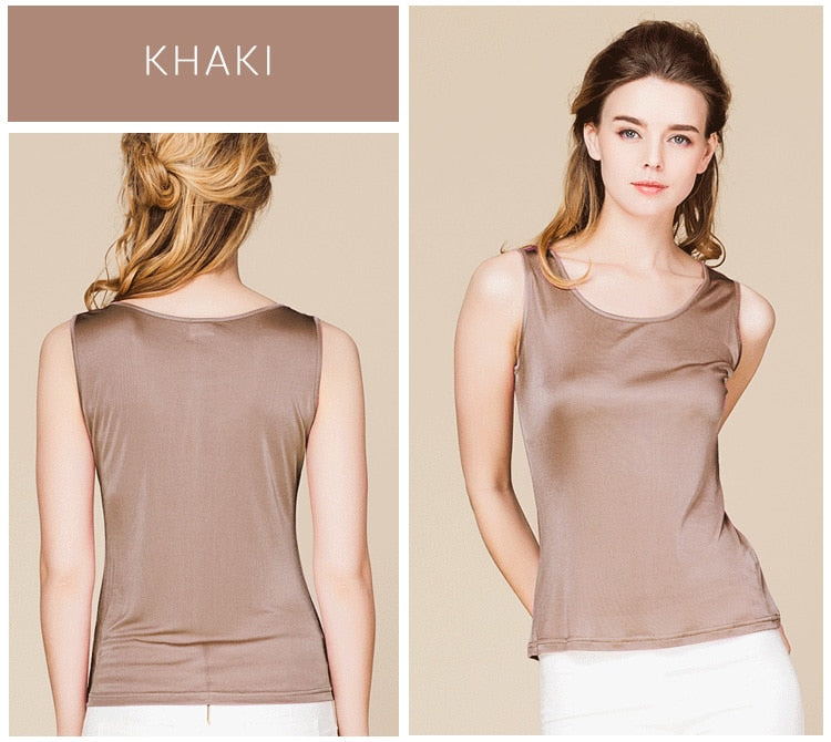 Natural Mulberry Silk Blend Sleeveless Tank Top