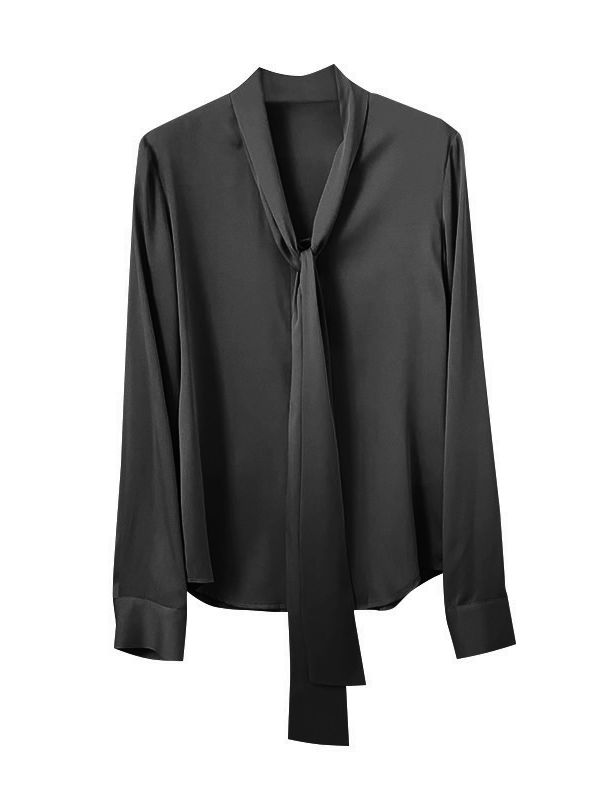 Pure Mulberry Silk Bow Collar Women's Top