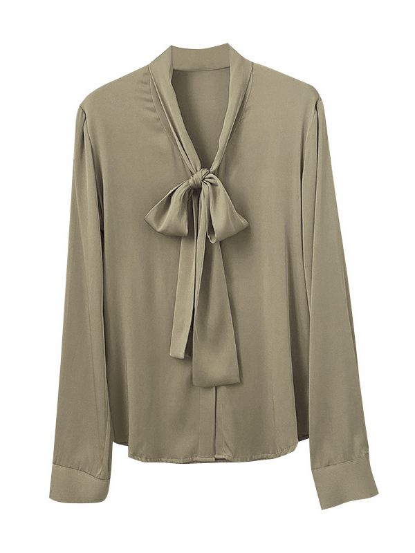 Pure Mulberry Silk Bow Collar Women's Top