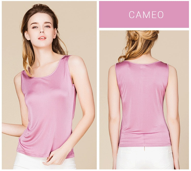 Natural Mulberry Silk Blend Sleeveless Tank Top