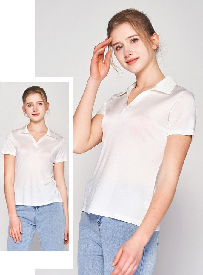 Pure Mulberry Silk Blend Chic Women's Polo Shirt