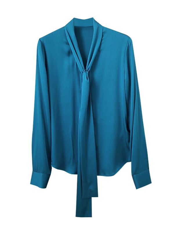 Pure Mulberry Silk Bow Collar Women's Top