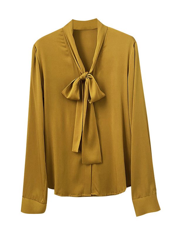 Pure Mulberry Silk Bow Collar Women's Top