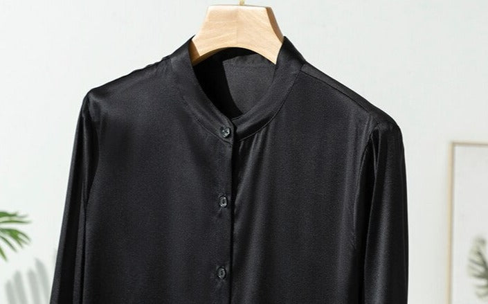 Pure Mulberry Silk Round Collar Women's Shirt
