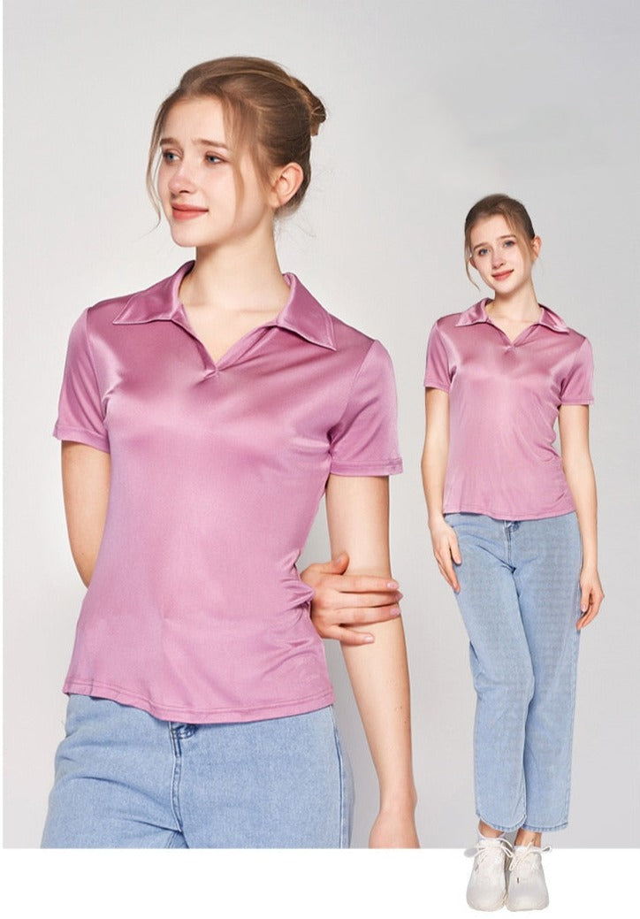 Pure Mulberry Silk Blend Chic Women's Polo Shirt
