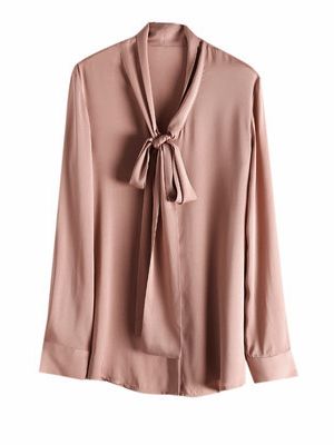 Pure Mulberry Silk Bow Collar Women's Top