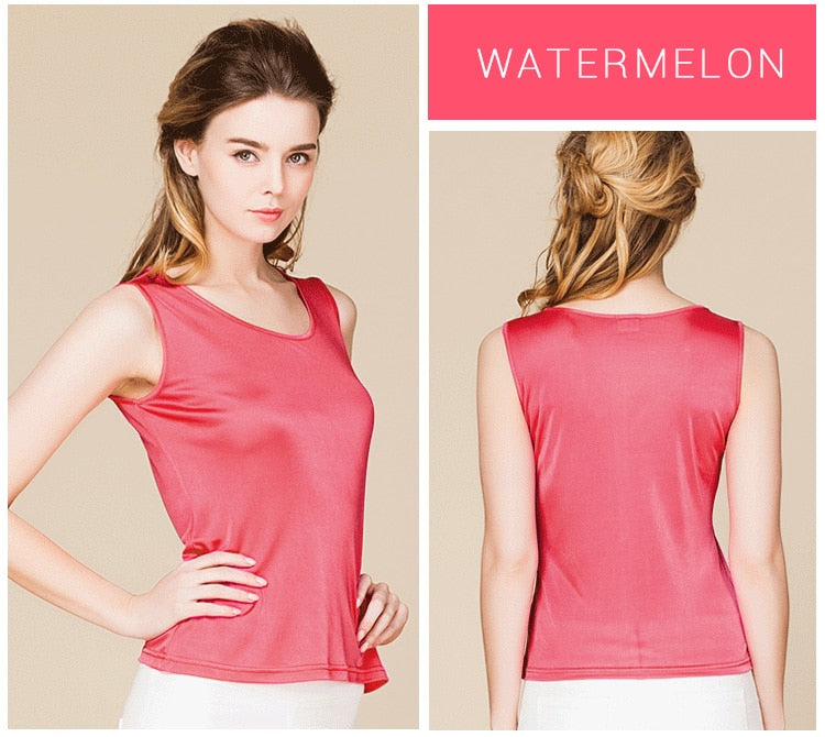 Natural Mulberry Silk Blend Sleeveless Tank Top