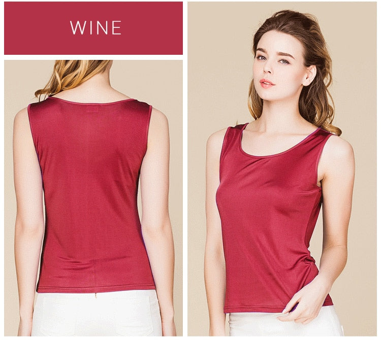 Natural Mulberry Silk Blend Sleeveless Tank Top