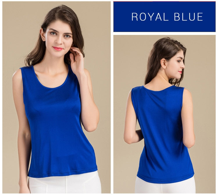 Natural Mulberry Silk Blend Sleeveless Tank Top