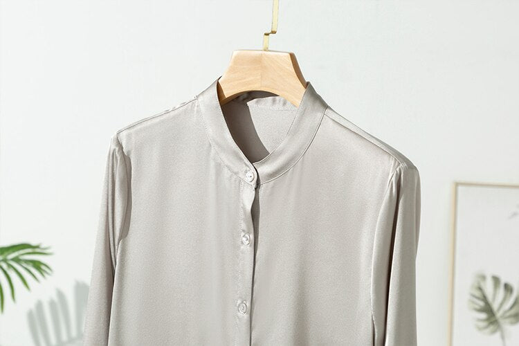 Pure Mulberry Silk Round Collar Women's Shirt