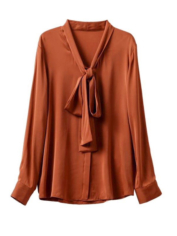 Pure Mulberry Silk Bow Collar Women's Top