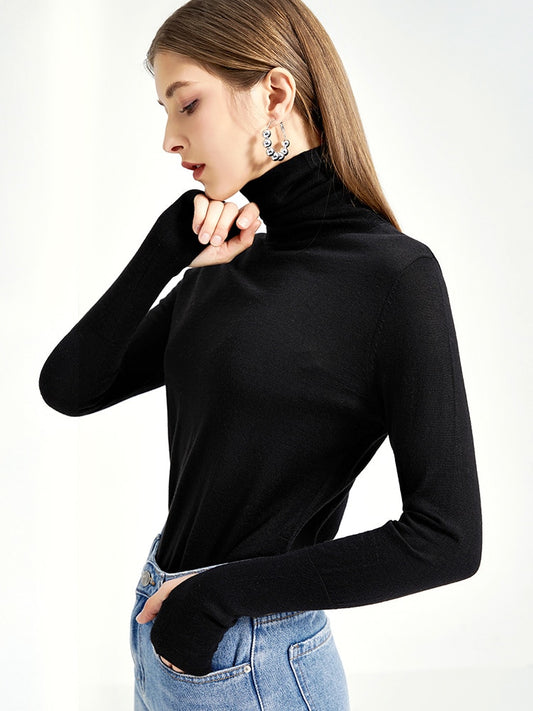 Wool Blend Turtleneck Classic Warm Sweater