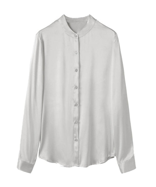 Pure Mulberry Silk Round Collar Women's Shirt