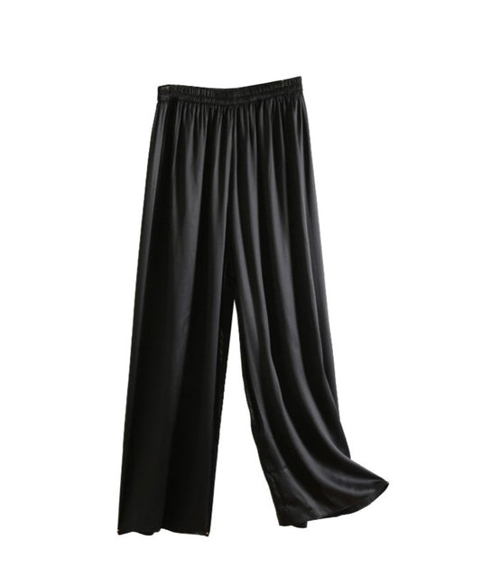 100% Pure Mulberry Silk Solid Women Wide Legs Pants