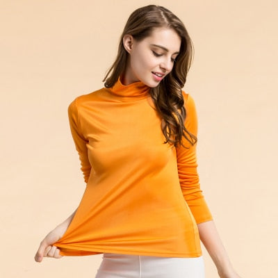 Elegant Mulberry Silk Knitted High-Necked Pullover Shirt