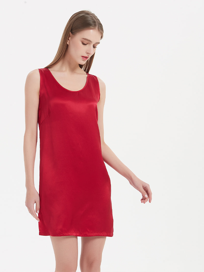 100% Pure Mulberry Silk Sleeveless Mini Tank Top Dress