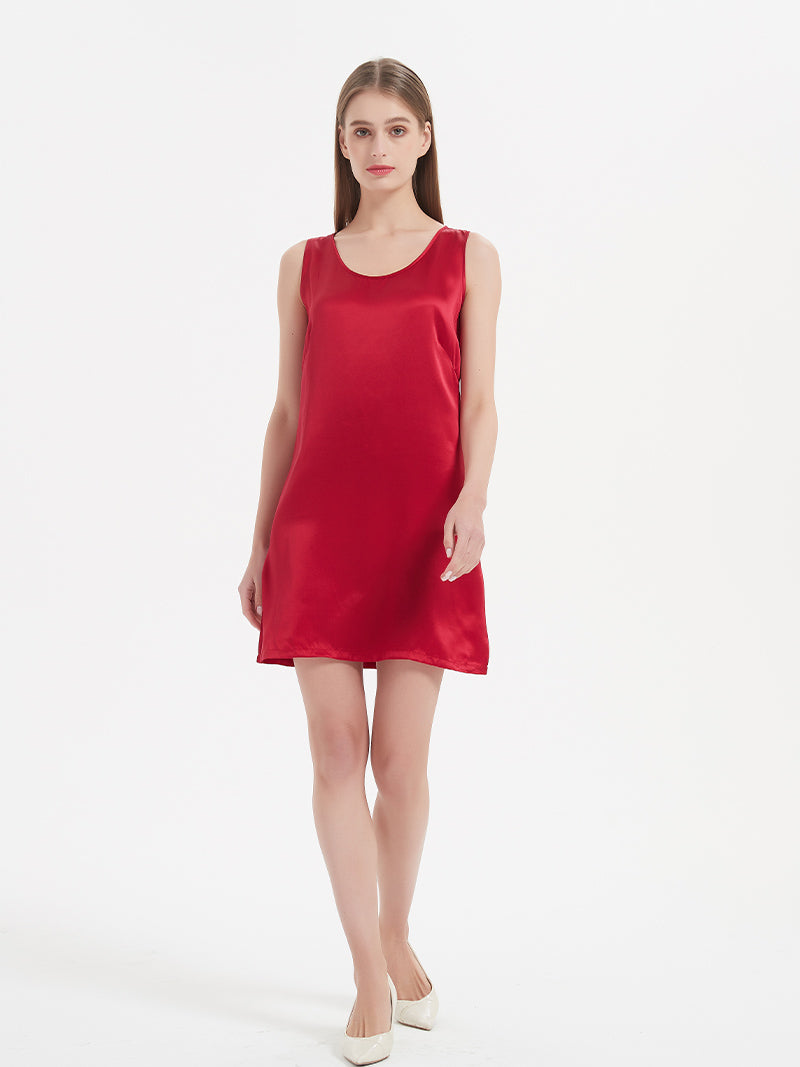 100% Pure Mulberry Silk Sleeveless Mini Tank Top Dress
