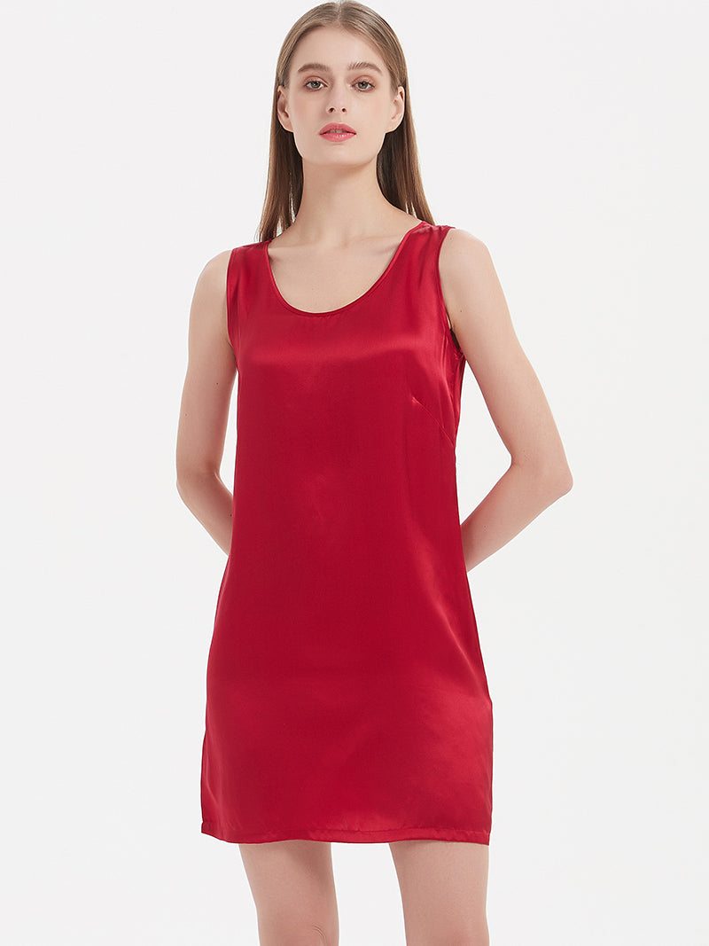 100% Pure Mulberry Silk Sleeveless Mini Tank Top Dress
