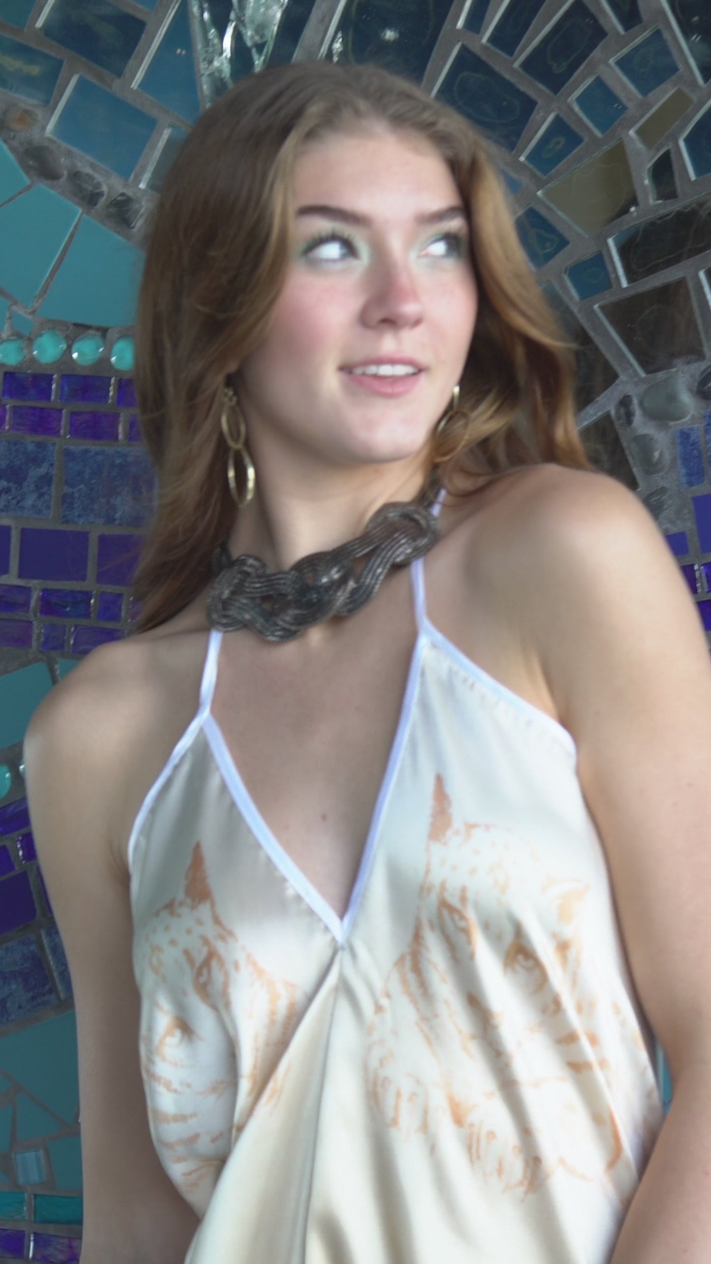 Altair 100% Silk Halter Dress in Dueling Jaguars