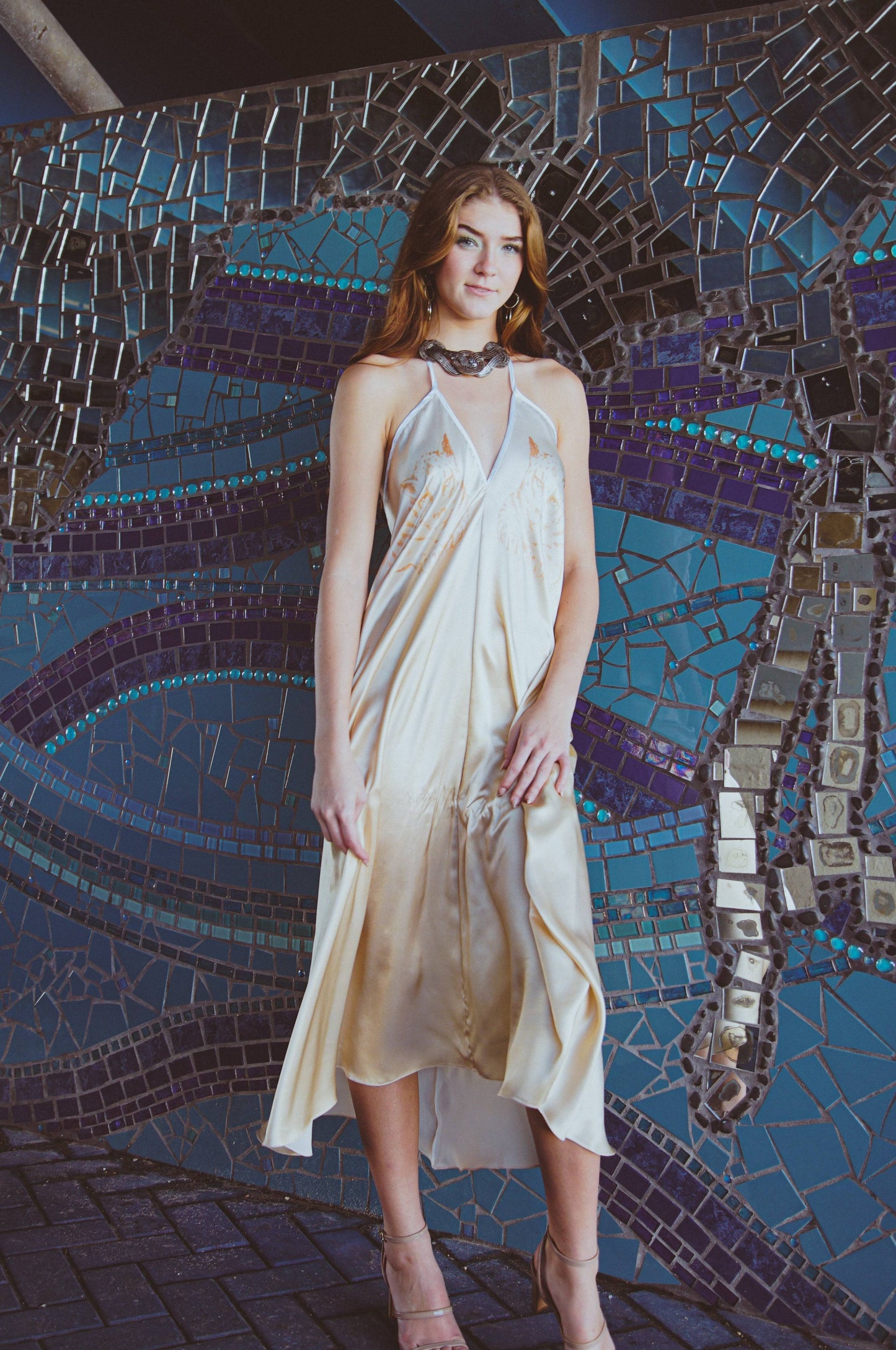 Altair 100% Silk Halter Dress in Dueling Jaguars