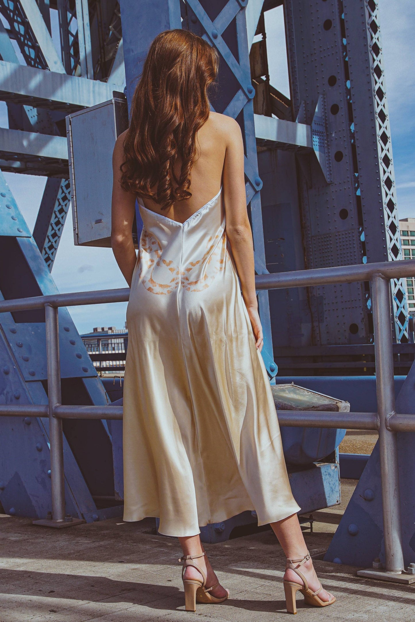 Altair 100% Silk Halter Dress in Dueling Jaguars