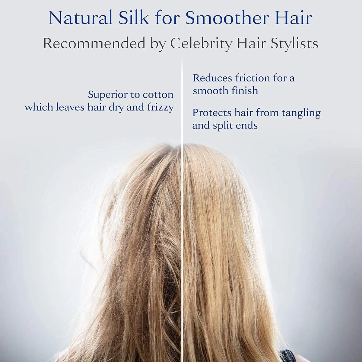 Showing untangled hair of a woman as a benefit of using pure mulberry silk pillowcases