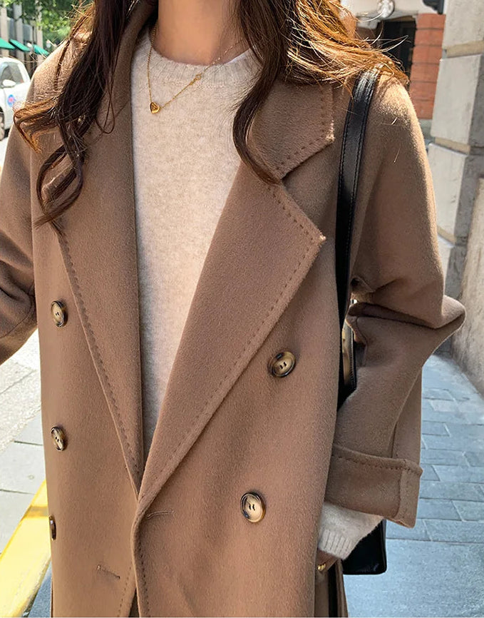 100% Australian Wool Handmade Notch Lapel Women's Long Coat