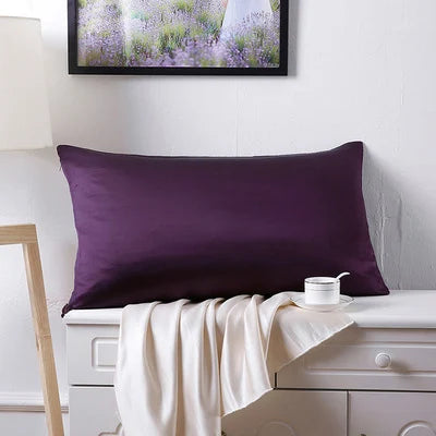 Pure mulberry silk deep purple pillowcase display