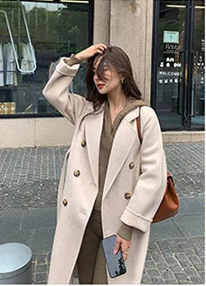 100% Australian Wool Handmade Notch Lapel Women's Long Coat