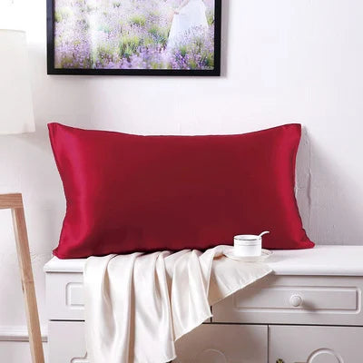 Pure mulberry silk wine red pillowcase display