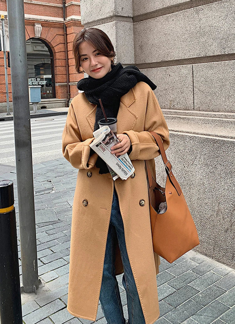 100% Australian Wool Handmade Notch Lapel Women's Long Coat