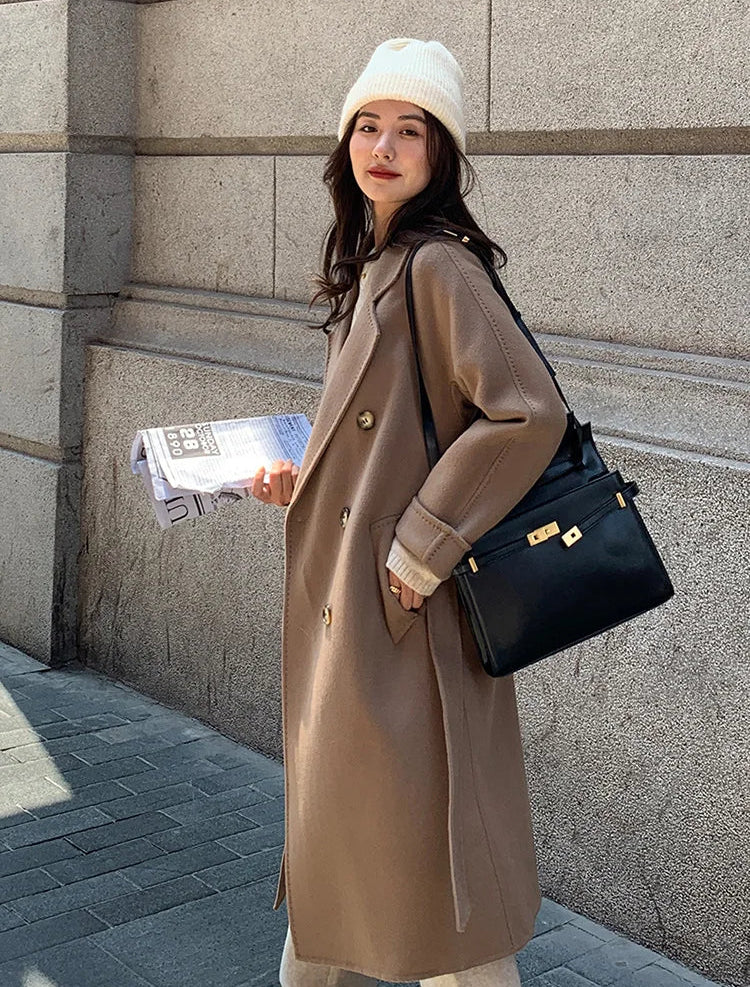 100% Australian Wool Handmade Notch Lapel Women's Long Coat