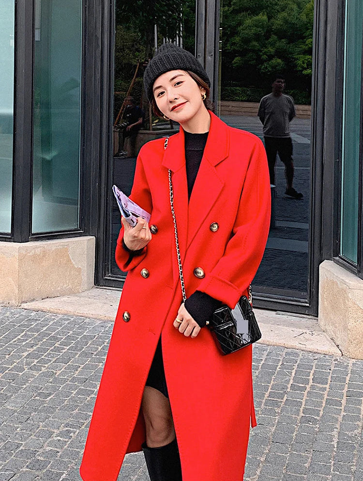 100% Australian Wool Handmade Notch Lapel Women's Long Coat