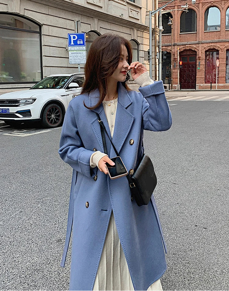 100% Australian Wool Handmade Notch Lapel Women's Long Coat