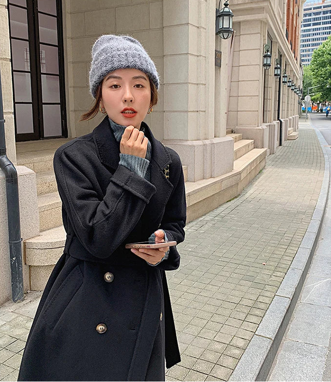 100% Australian Wool Handmade Notch Lapel Women's Long Coat