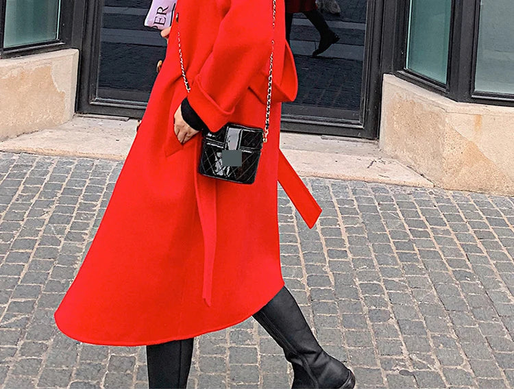 100% Australian Wool Handmade Notch Lapel Women's Long Coat