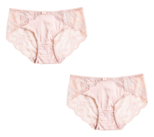 Premium Natural Mulberry Silk Lace Panties - 2pcs