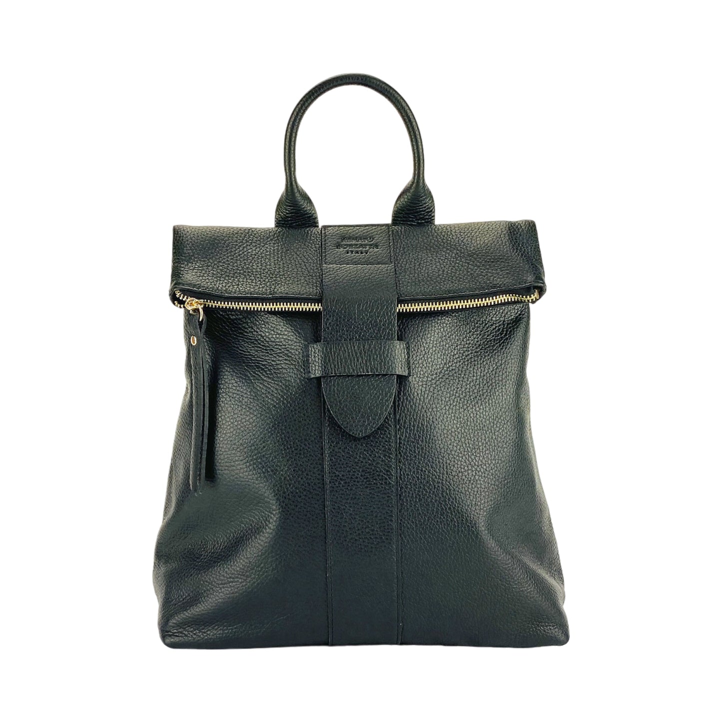 RB1021A | Zaino Donna Morbido in Vera Pelle Made in Italy con Spallacci regolabili. Chiusura lampo e Accessori in metallo Oro Lucido - Colore Nero - Dimensioni: cm 30 x 34 x 10,5-2